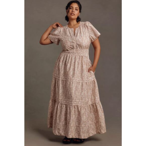 nwt by ANTHROPOLOGIE sz 2X Somerset Maxi Dress: Neutral Sands Motif - Picture 4 of 5